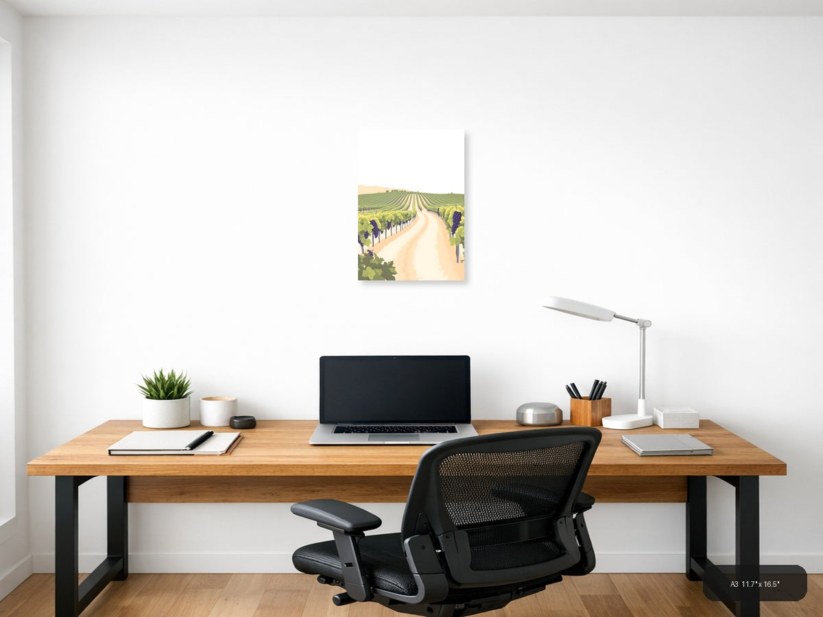 Minimalist Vineyard Landscape with Purple Grapes Wall Art — A3 / Office