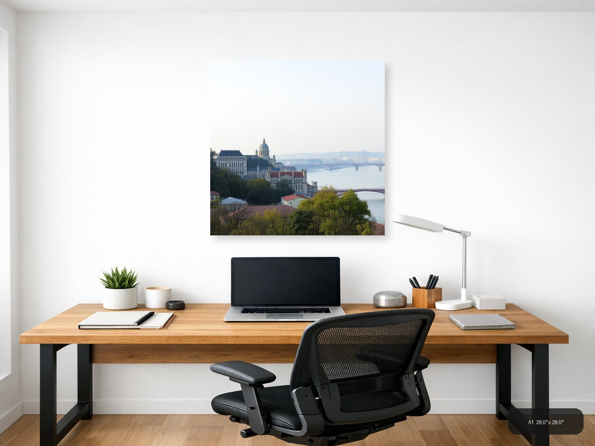 Budapest Danube River Cathedral Cityscape Minimalist Wall Art — A1 (Office)
