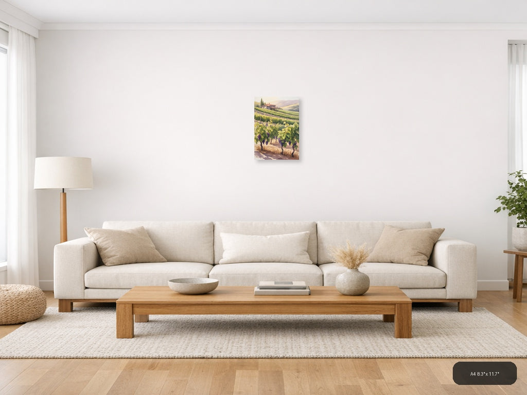Tuscan Vineyard Villa Watercolor Wall Art — A4 / Living Room