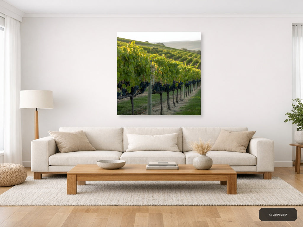 Vineyard Rows at Golden Hour - Minimalist Wall Art — A1 / Living Room