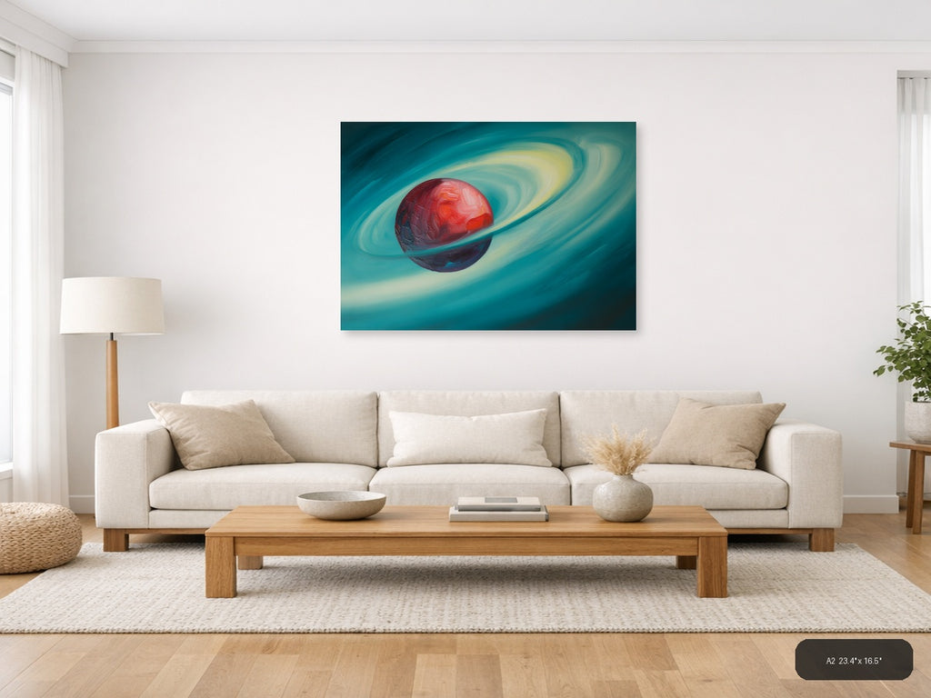 Red Planet with Rings Abstract Landscape Wall Art — A2 / Living Room