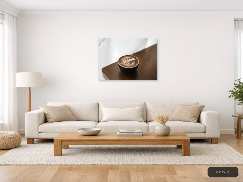 Minimalist Latte Art Coffee Cup Wall Art — A3 / Living Room