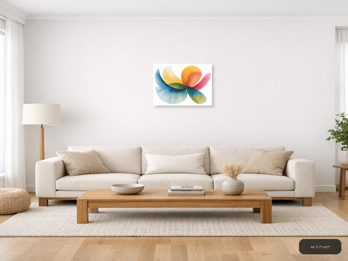 Colorful Watercolor Flower Petals Landscape Wall Art — A4 / Living Room