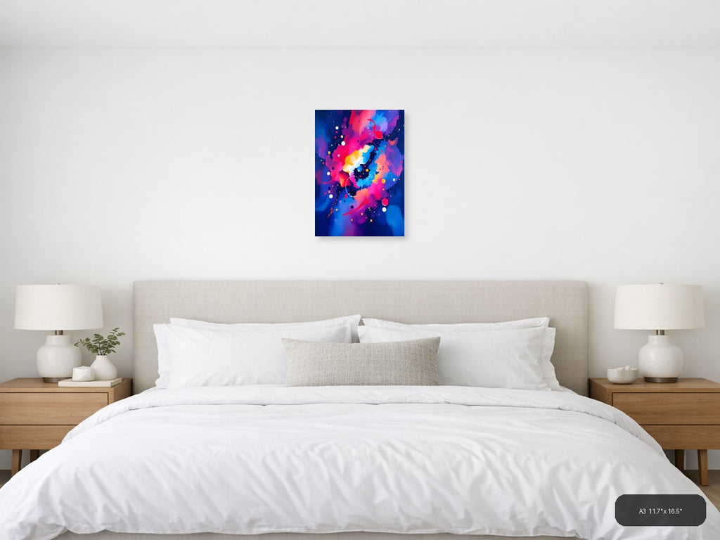 Vibrant Abstract Neon Galaxy Map Wall Art — A3 / Bedroom