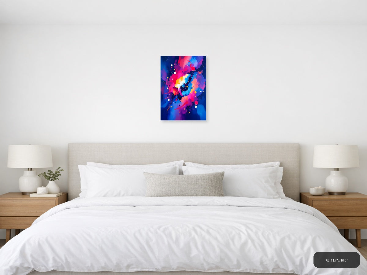Vibrant Abstract Neon Galaxy Map Wall Art — A3 / Bedroom