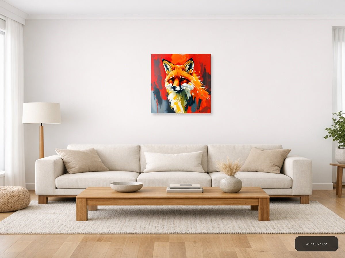 Abstract Fox Portrait Orange Red Splash Wall Art — A3 / Living Room