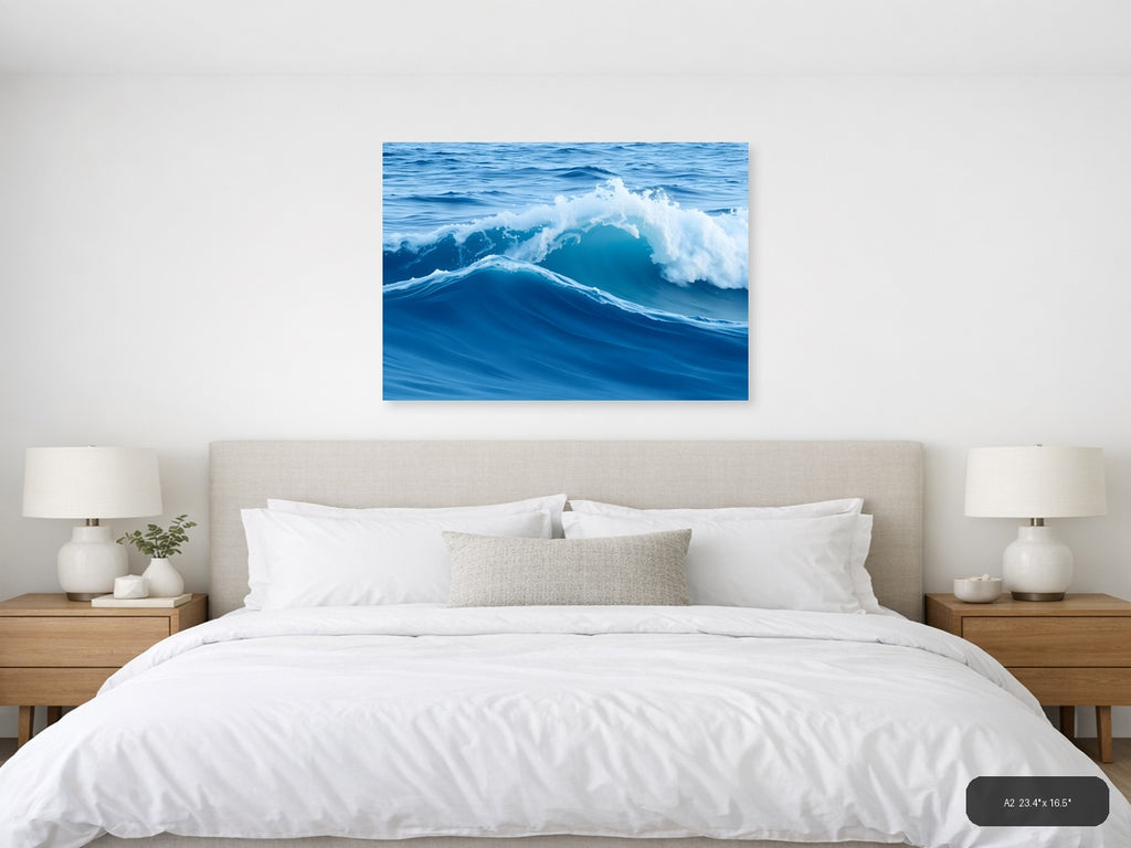 Minimalist Ocean Waves Blue Sea Wall Art — A2 / Bedroom