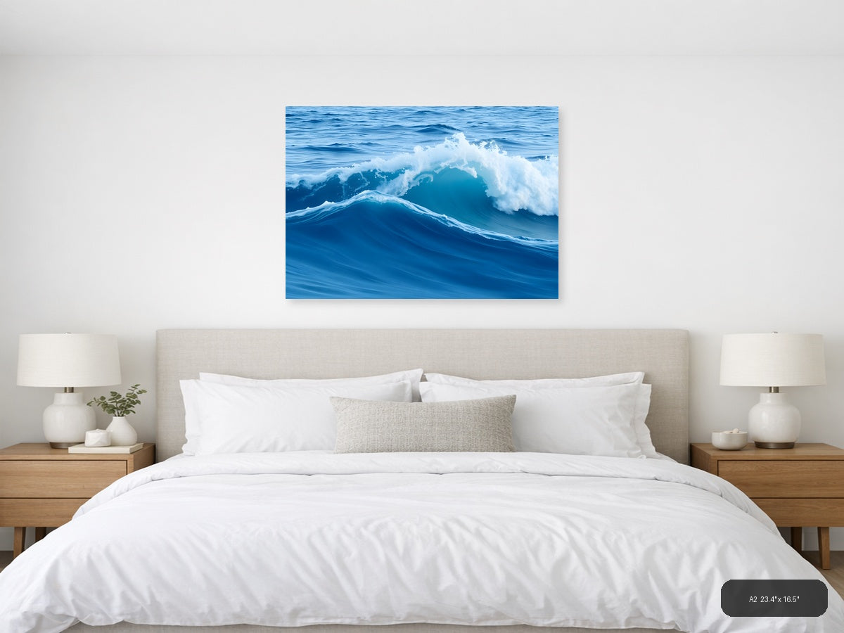 Minimalist Ocean Waves Blue Sea Wall Art — A2 / Bedroom