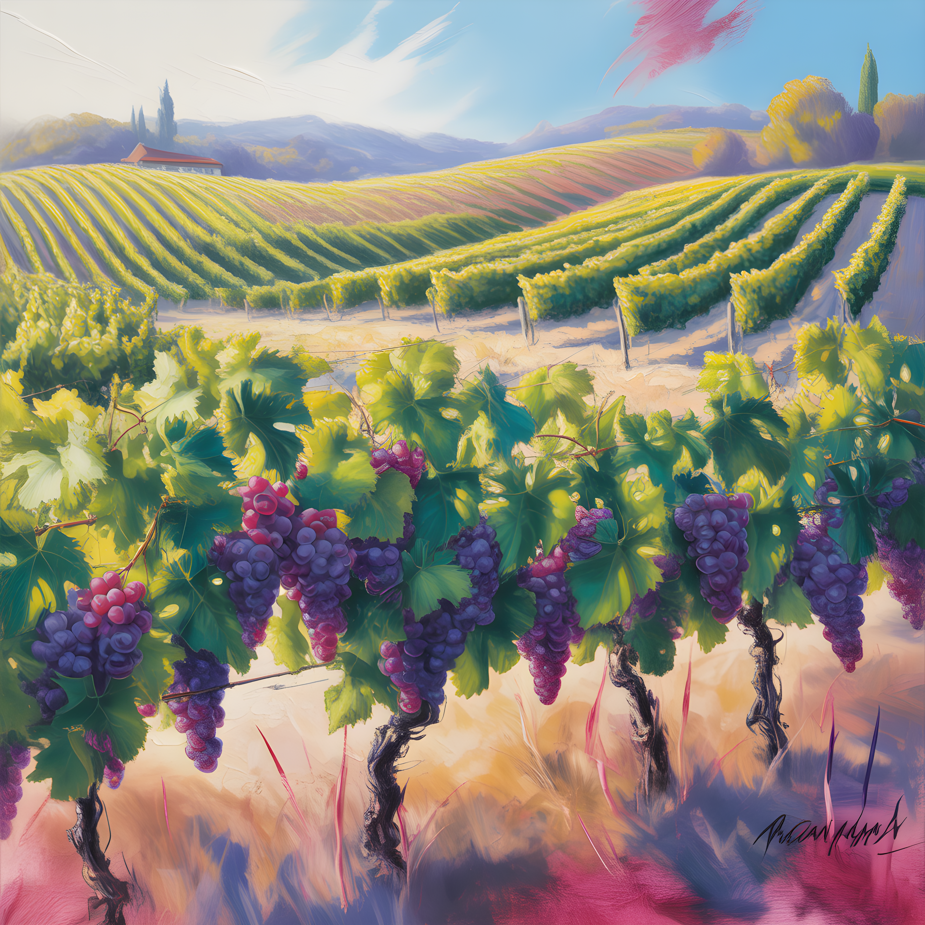 Purple Grapes Vineyard Landscape Abstract Wall Art
