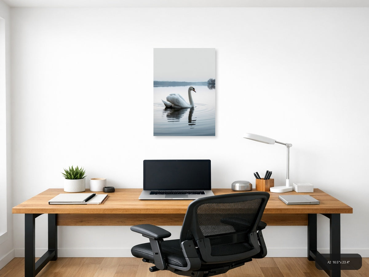 Minimalist White Swan Reflection Lake Wall Art — A2 / Office