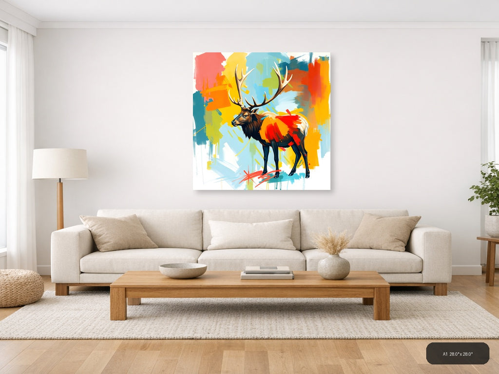 Colorful Abstract Deer with Antlers Wall Art — A1 / Living Room