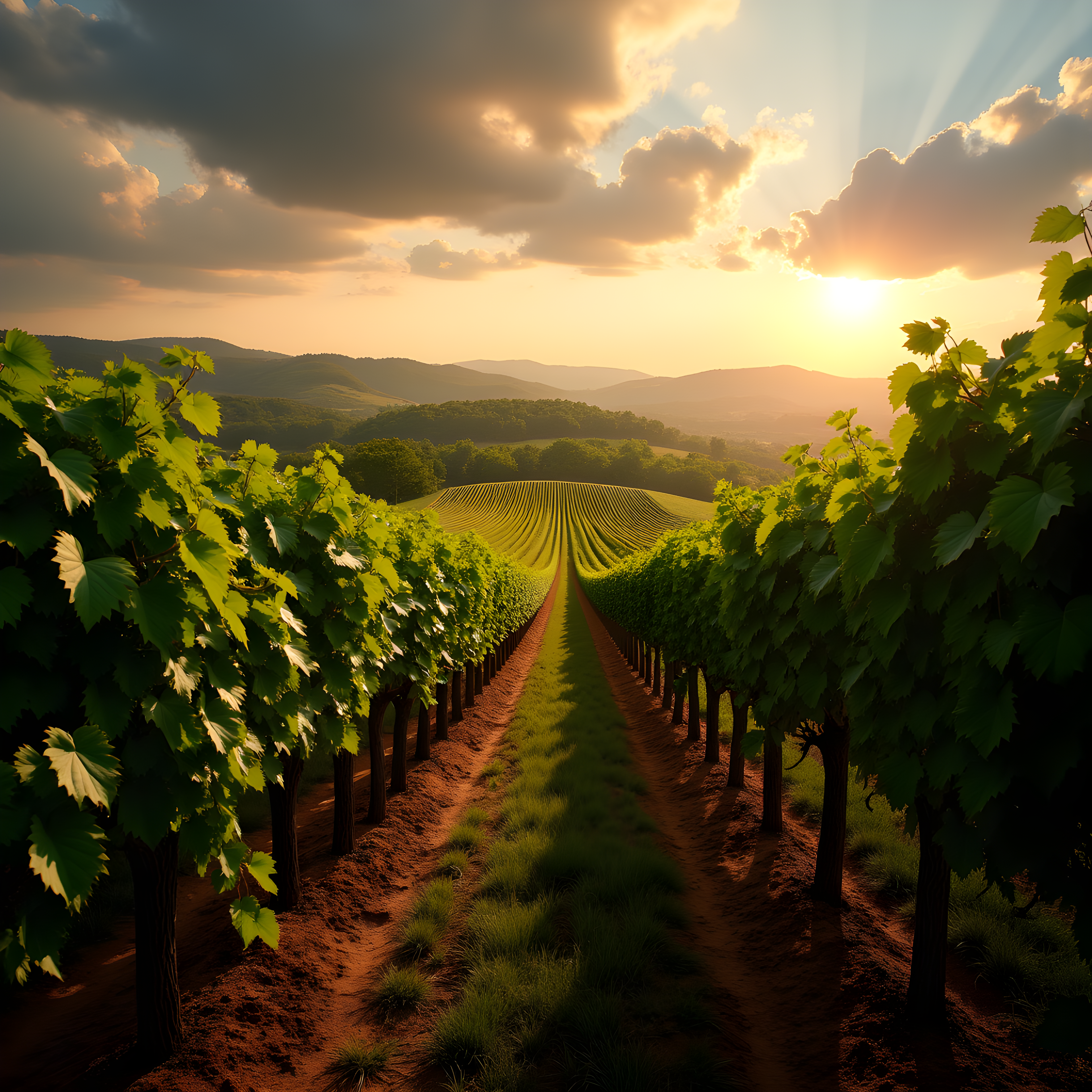 Golden Vineyard Sunset Photography - Landscape Wall Art