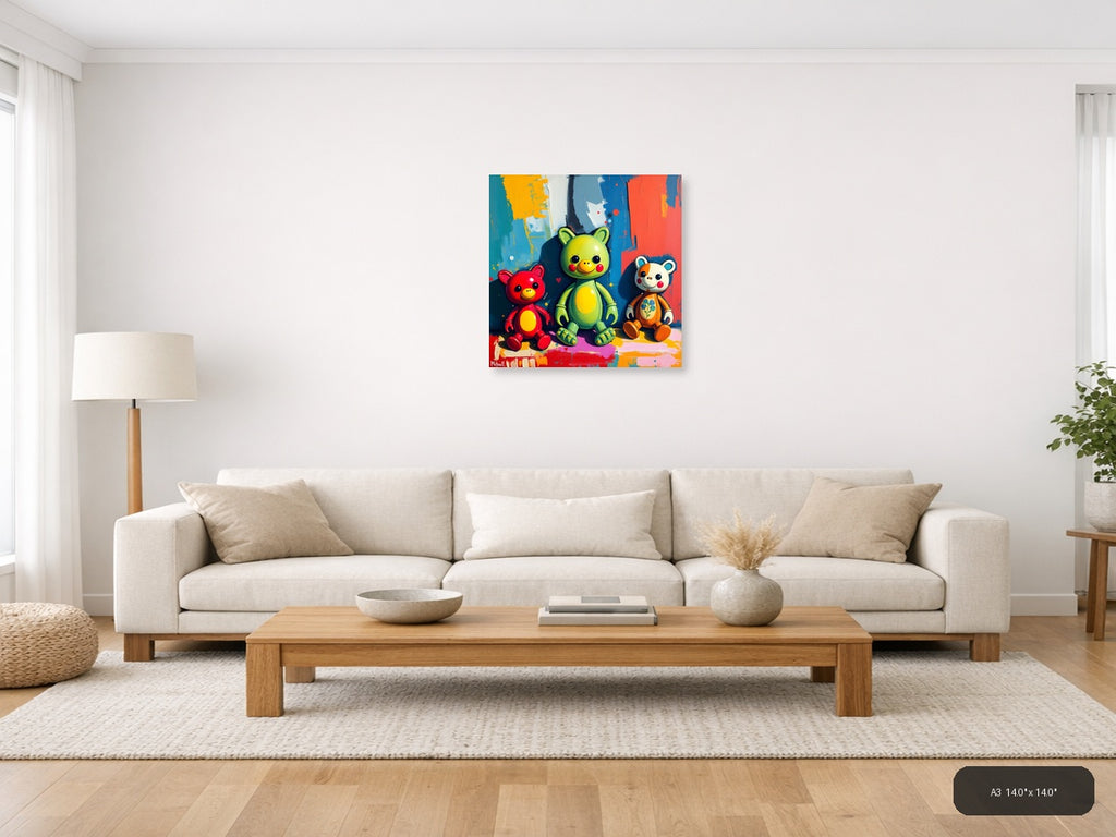 Colorful Bear Friends Abstract Pop Art Wall Art — A3 / Living Room