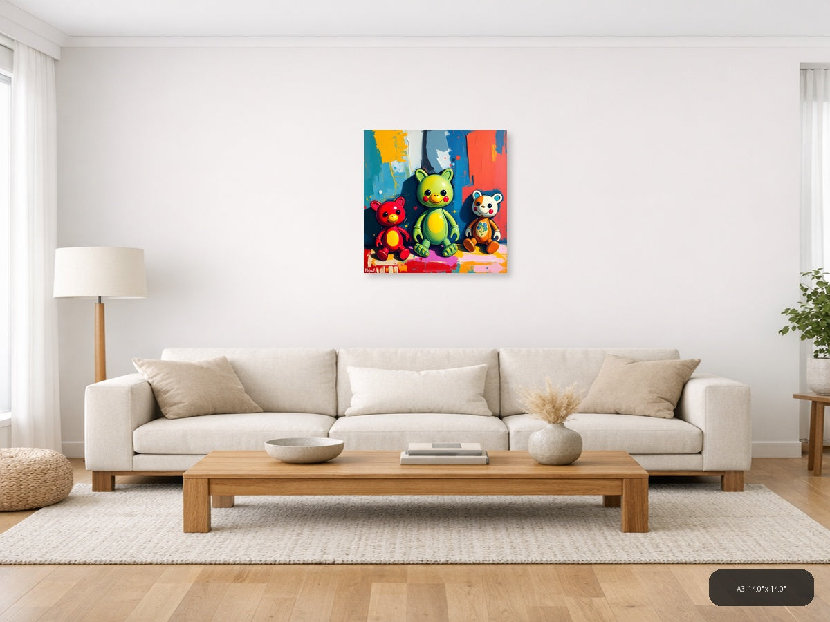 Colorful Bear Friends Abstract Pop Art Wall Art — A3 / Living Room