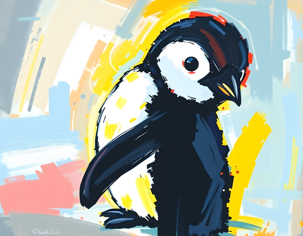 Abstract Penguin with Headphones - Modern Wall Art