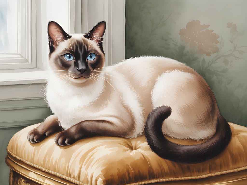 Siamese Cat on Gold Cushion Watercolor Wall Art