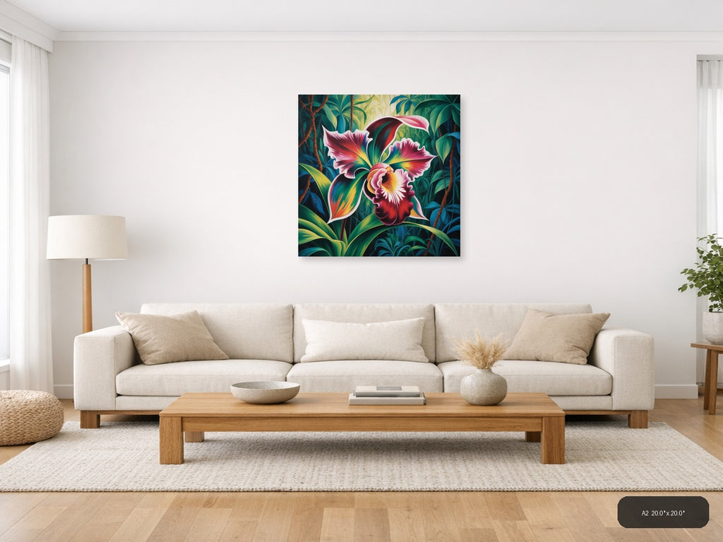 Vibrant Orchid Tropical Botanical Abstract Wall Art — A2 / Living Room