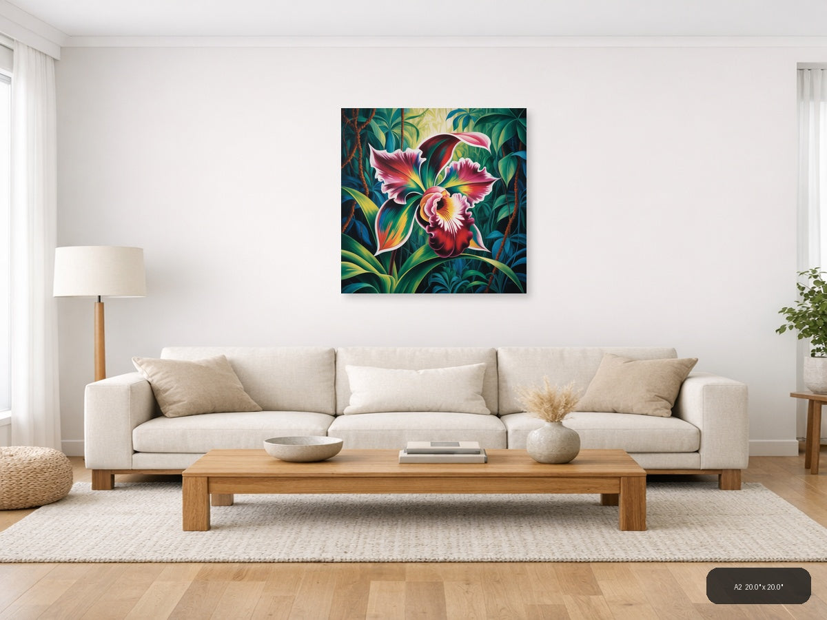 Vibrant Orchid Tropical Botanical Abstract Wall Art — A2 / Living Room