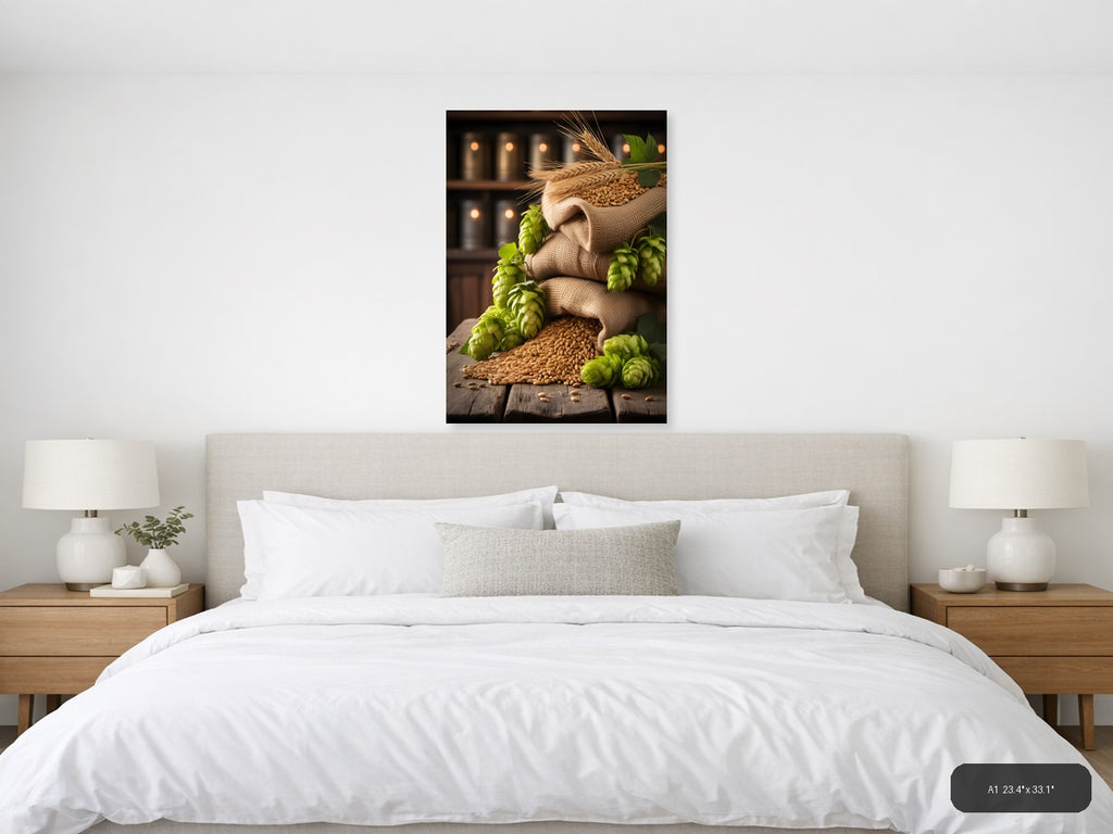 Vintage Brewery Barley Hops Canvas Wall Art — A1 / Bedroom