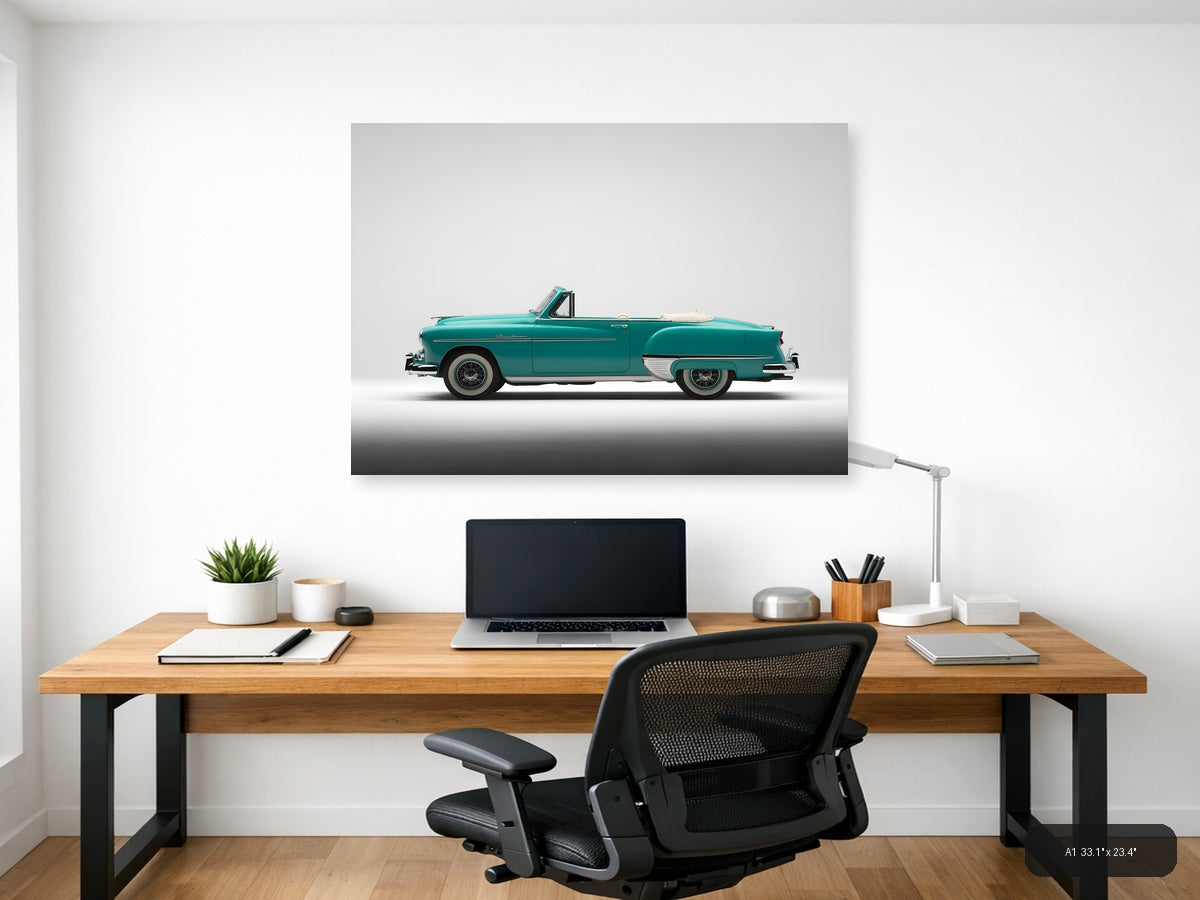 Turquoise Classic Convertible Car Minimalist Wall Art — A1 / Office