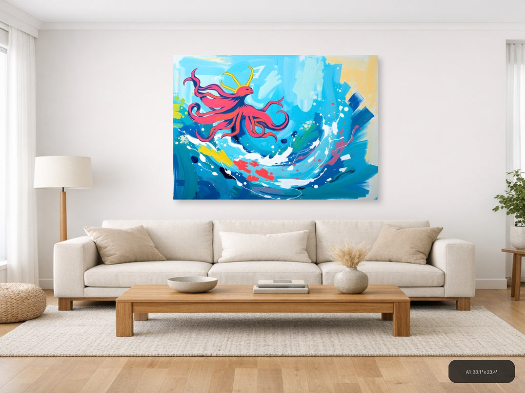 Red Phoenix Abstract Blue Sky Canvas Wall Art — A1 / Living Room