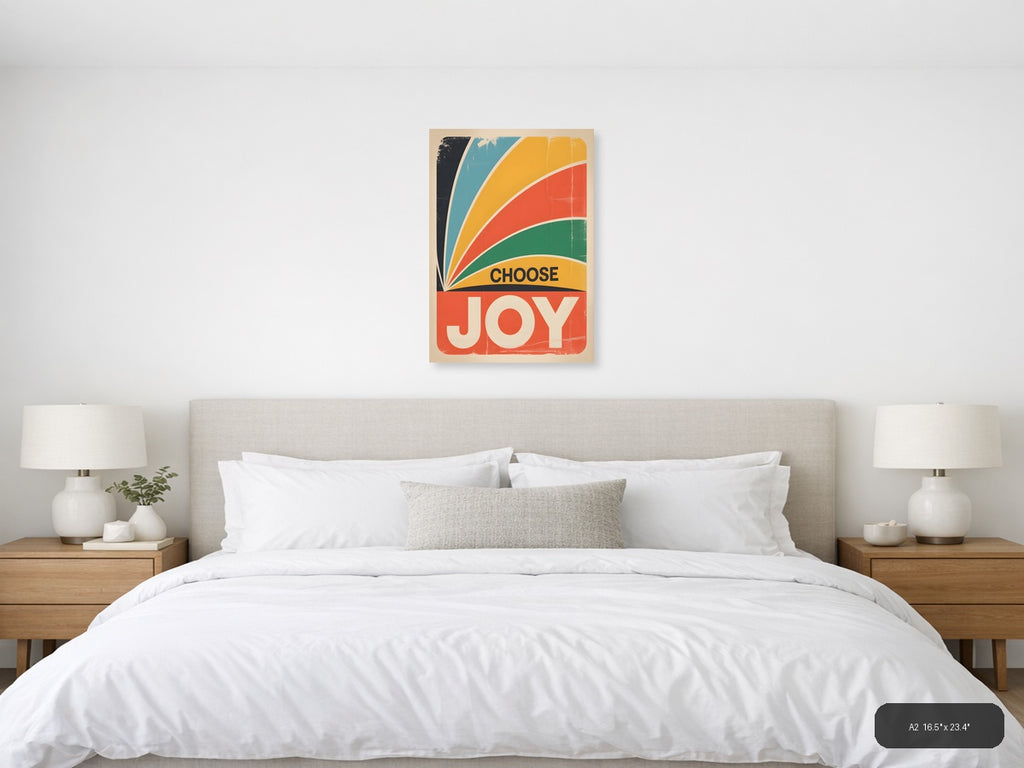 Choose Joy Vintage Retro Rainbow Burst Wall Art — A2 / Bedroom