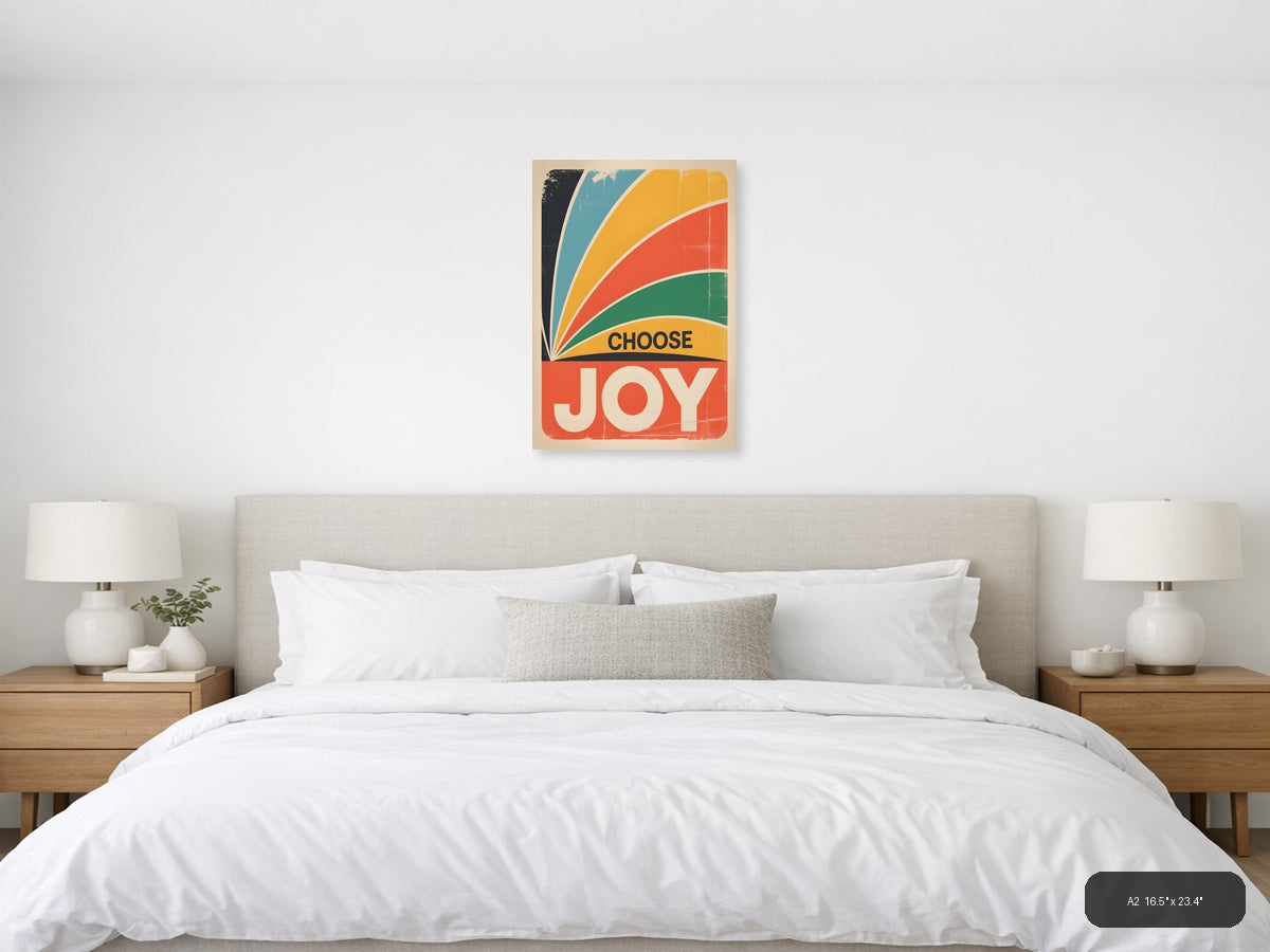 Choose Joy Vintage Retro Rainbow Burst Wall Art — A2 / Bedroom