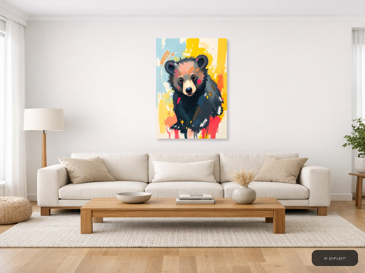 Colorful Abstract Bear Portrait Modern Wall Art — A1 / Living Room