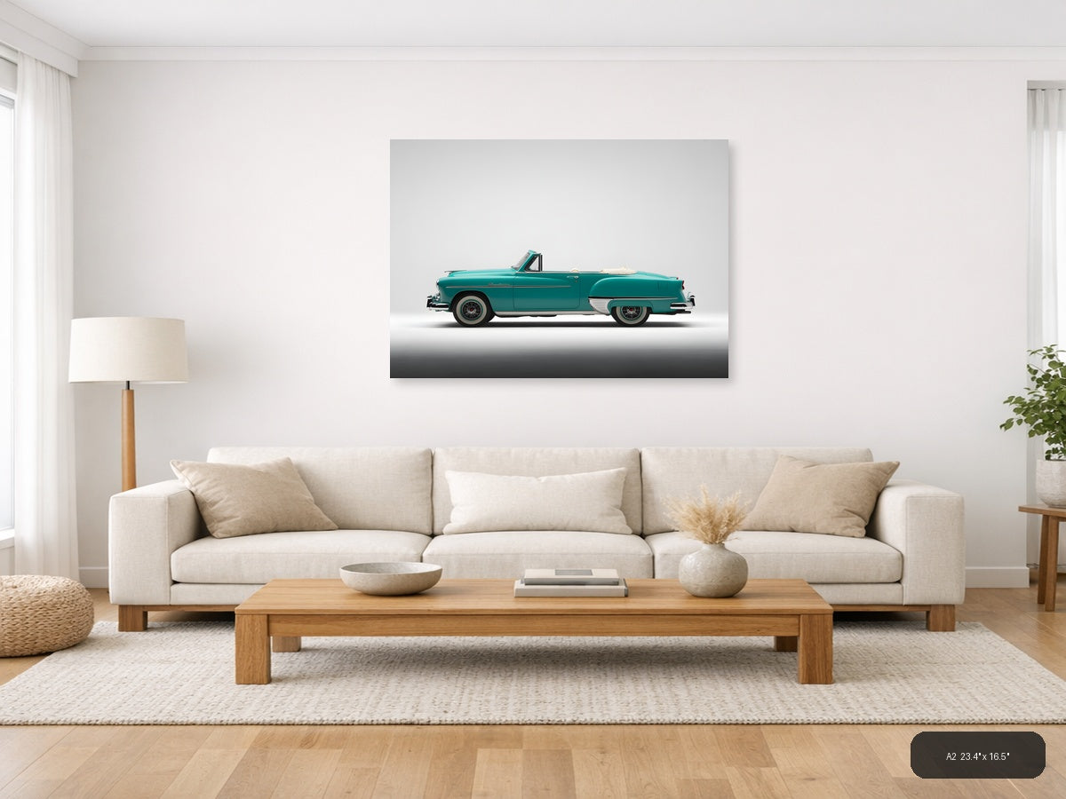 Turquoise Classic Convertible Car Minimalist Wall Art — A2 / Living Room