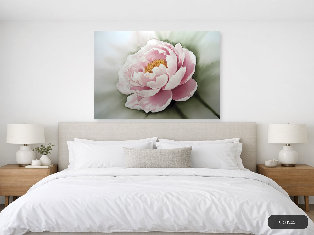 Pink Peony Watercolor Painting Wall Art — A1 / Bedroom
