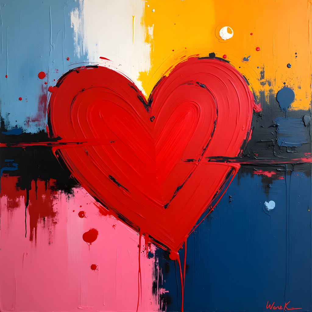 Bold Red Heart Abstract Canvas Wall Art