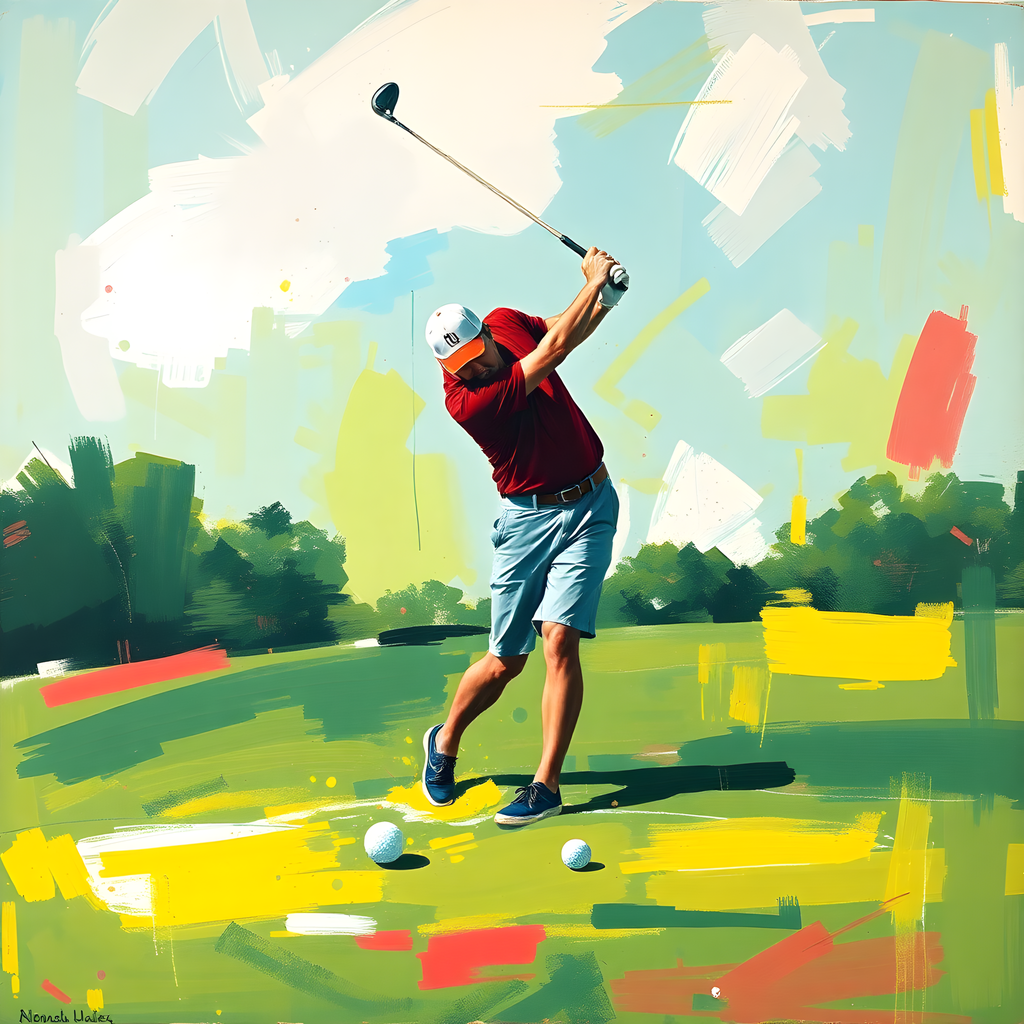 Golfer Mid-Swing Abstract Green & Yellow Wall Art