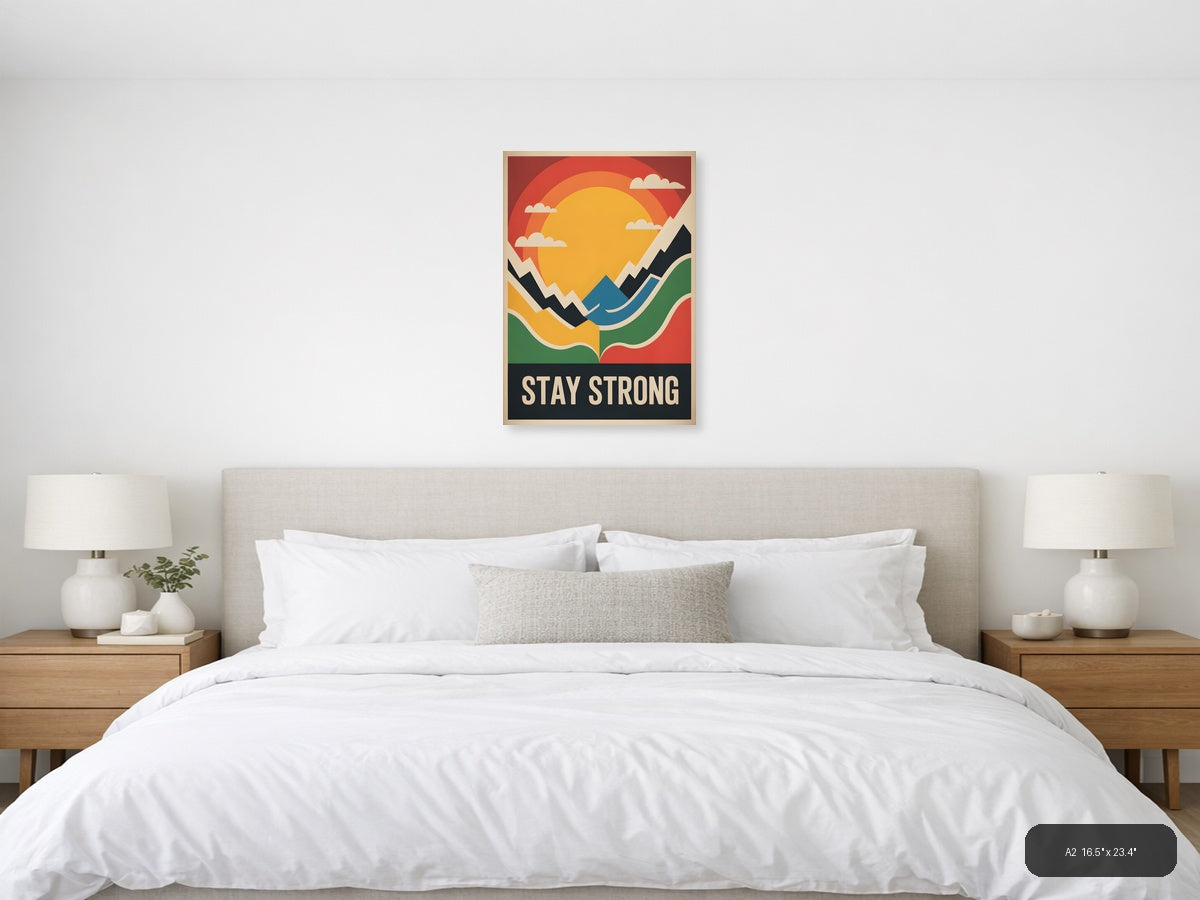 Vintage Sunset Mountains Landscape Poster Wall Art — A2 / Bedroom