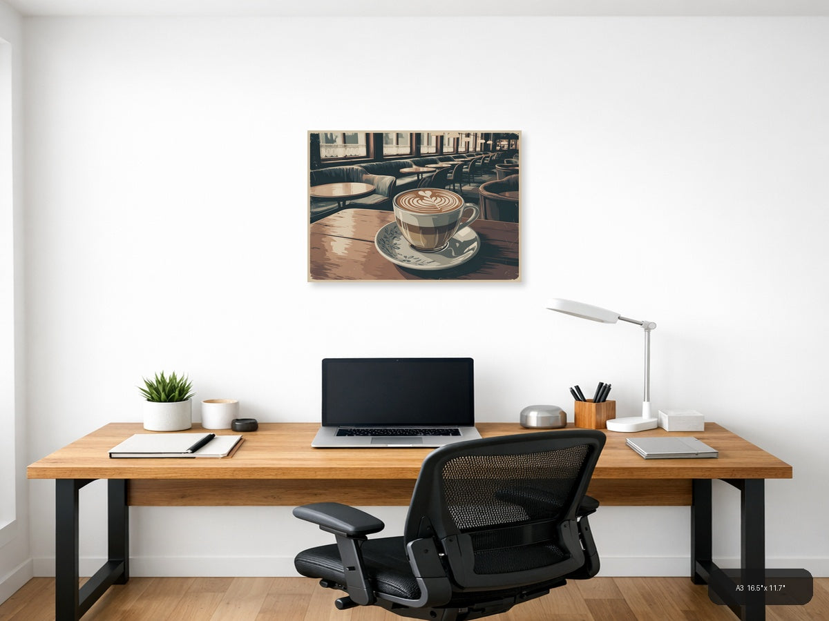 Vintage Café Latte Art Coffee Shop Wall Art — A3 / Office