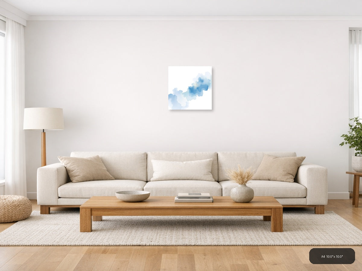 Blue Watercolor Cloud Formations Abstract Wall Art — A4 / Living Room