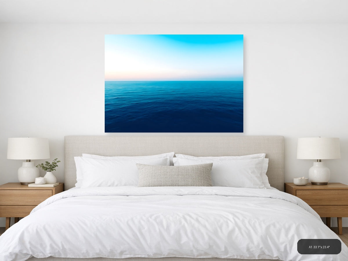 Minimalist Ocean Horizon Blue Water Wall Art — A1 / Bedroom