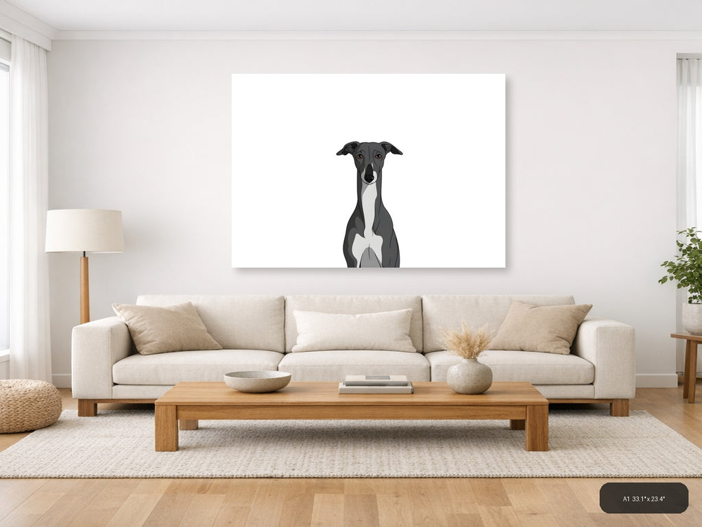Minimalist Black Greyhound Portrait Wall Art — A1 / Living Room