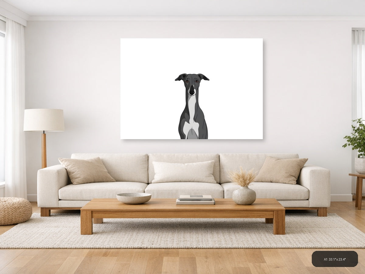 Minimalist Black Greyhound Portrait Wall Art — A1 / Living Room