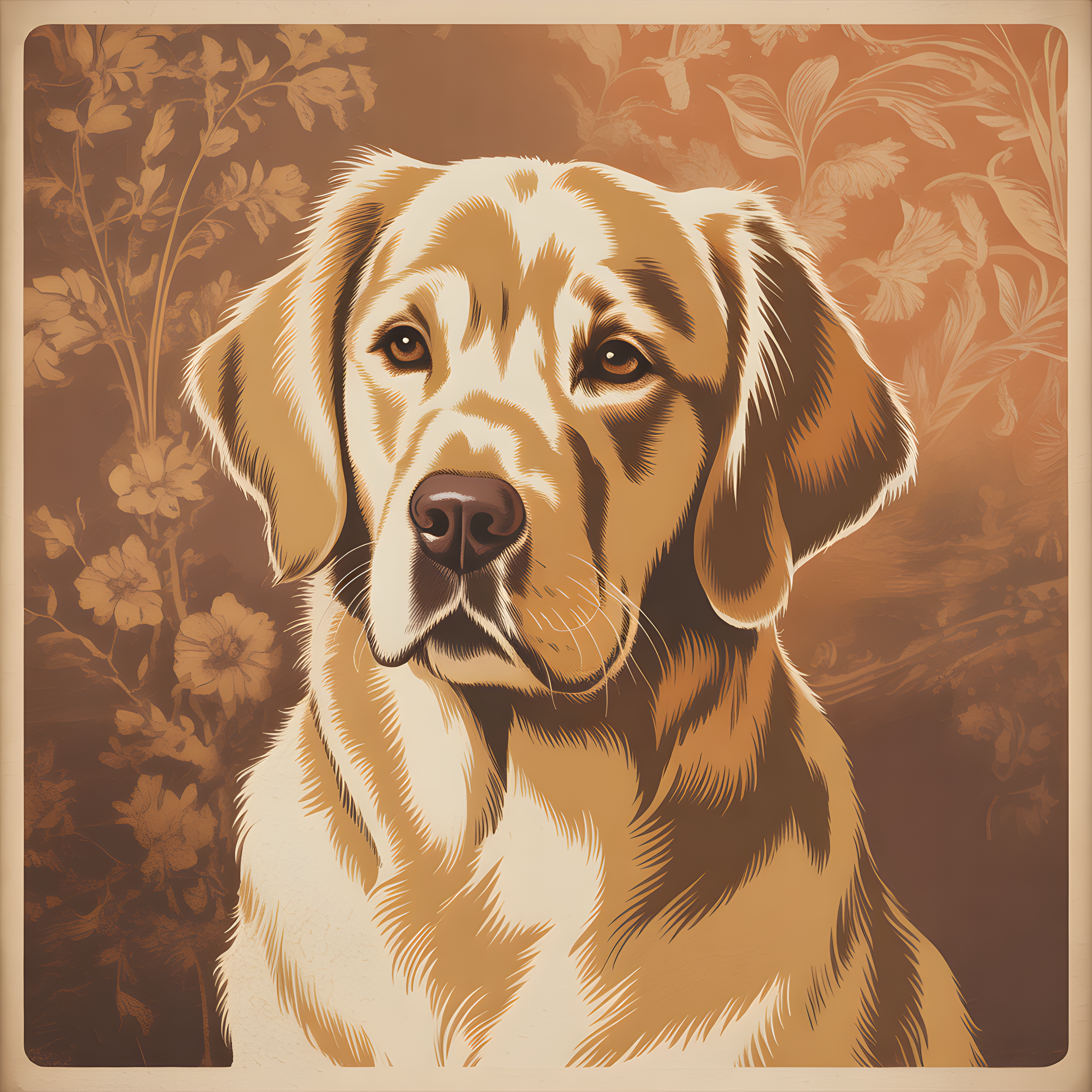 Vintage Golden Retriever Portrait Square Wall Art