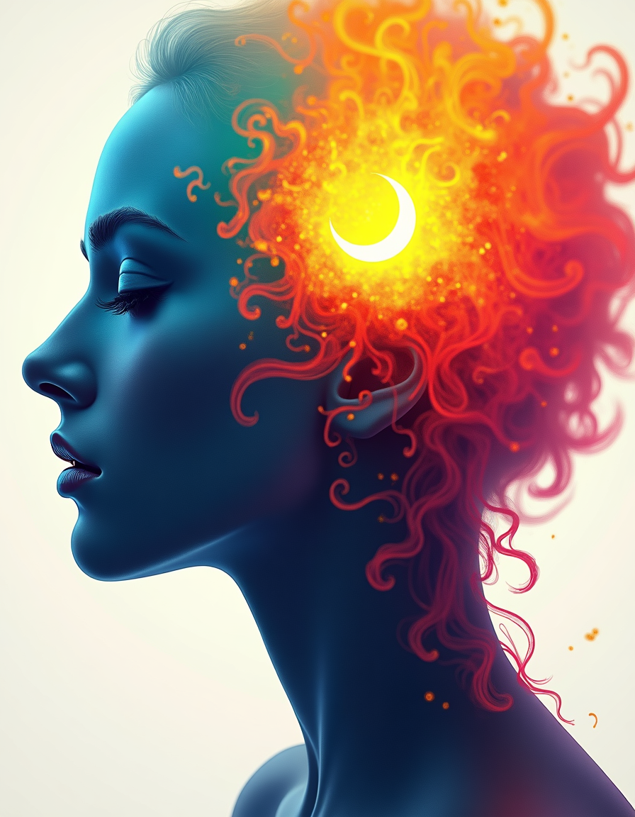 Blue Profile with Fiery Cosmic Energy Abstract Wall Art