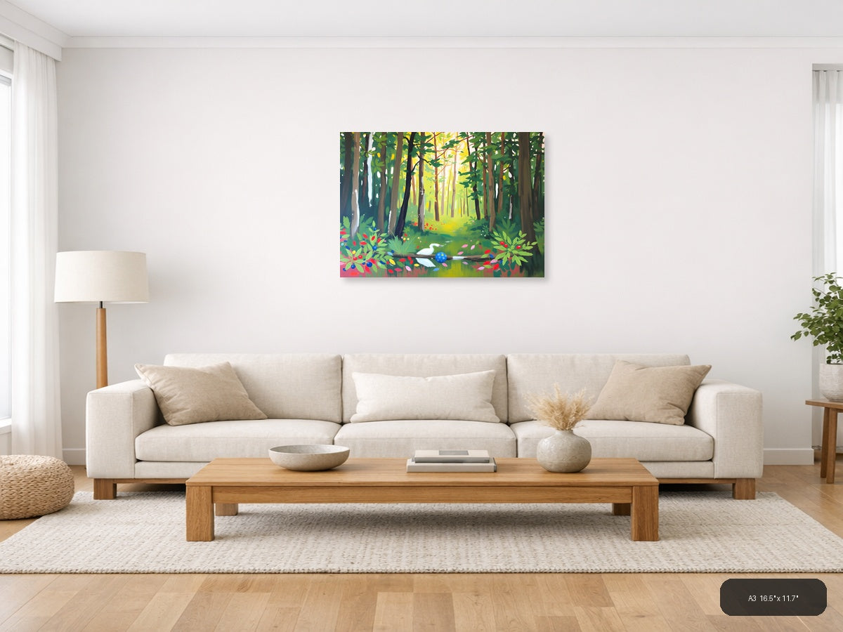 Enchanted Forest Path Abstract Landscape Wall Art — A3 / Living Room