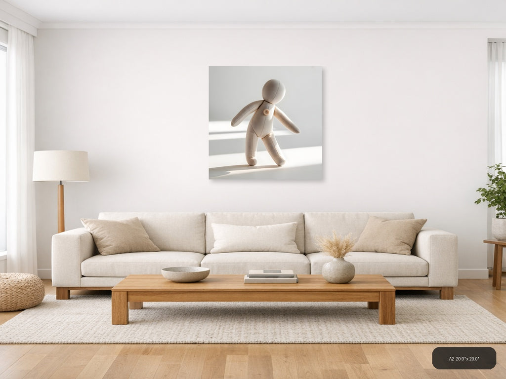 Minimalist Fabric Doll Figure Beige Wall Art — A2 / Living Room