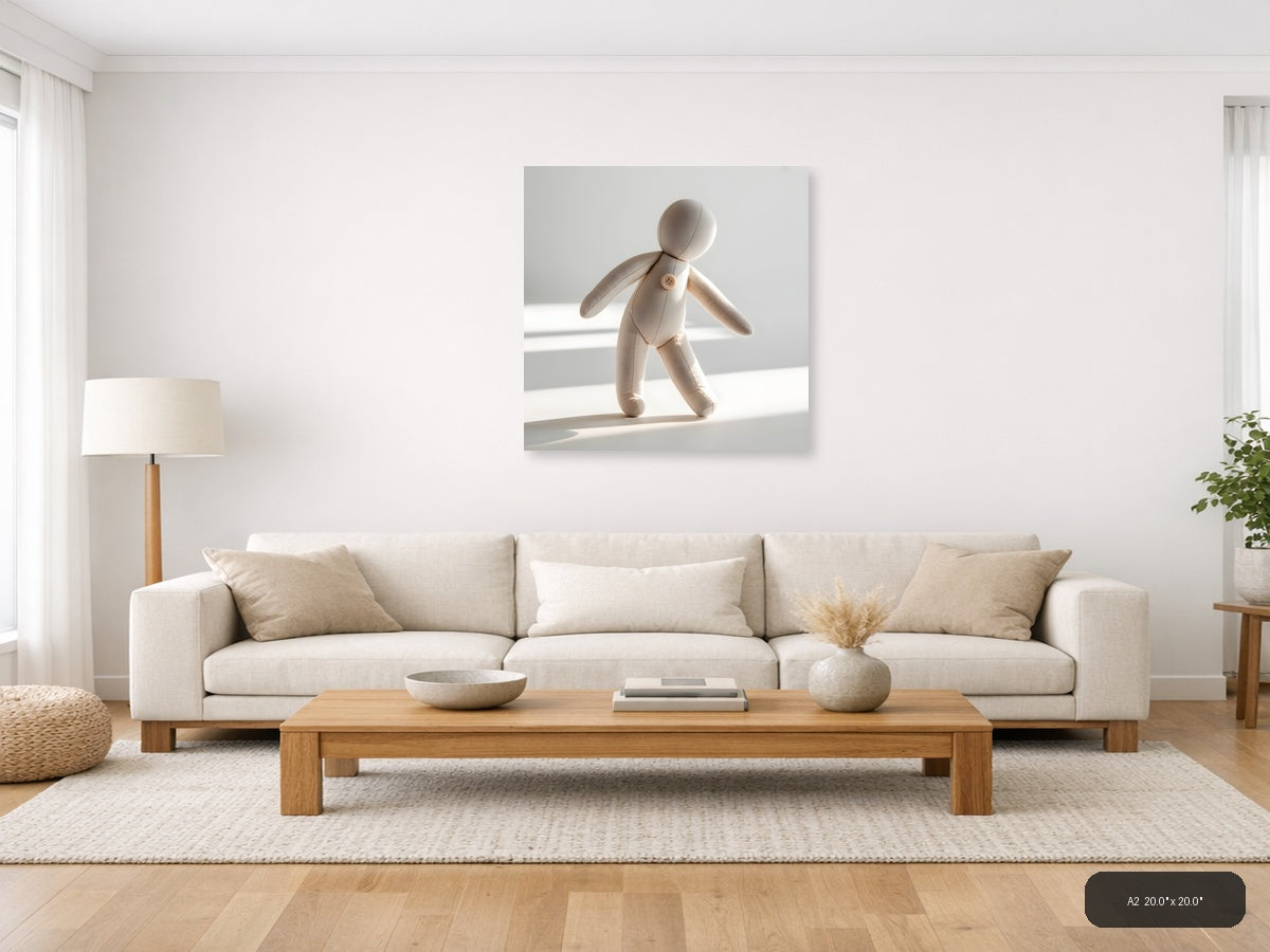 Minimalist Fabric Doll Figure Beige Wall Art — A2 / Living Room