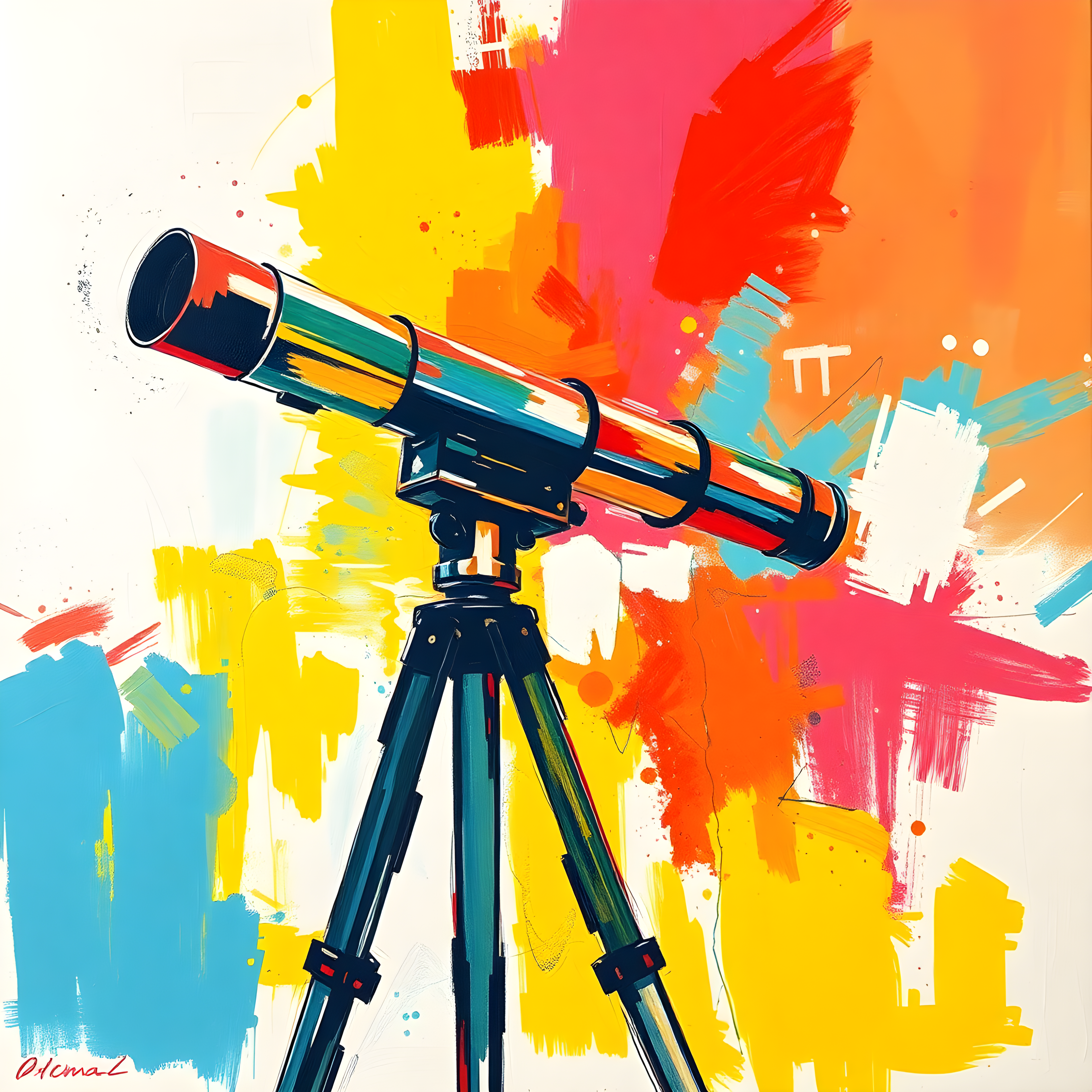 Colorful Telescope Abstract Splatter Wall Art