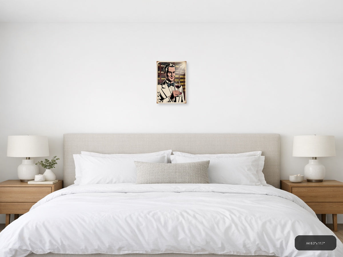 Vintage Gentleman with Wine Glass Portrait Wall Art — A4 / Bedroom