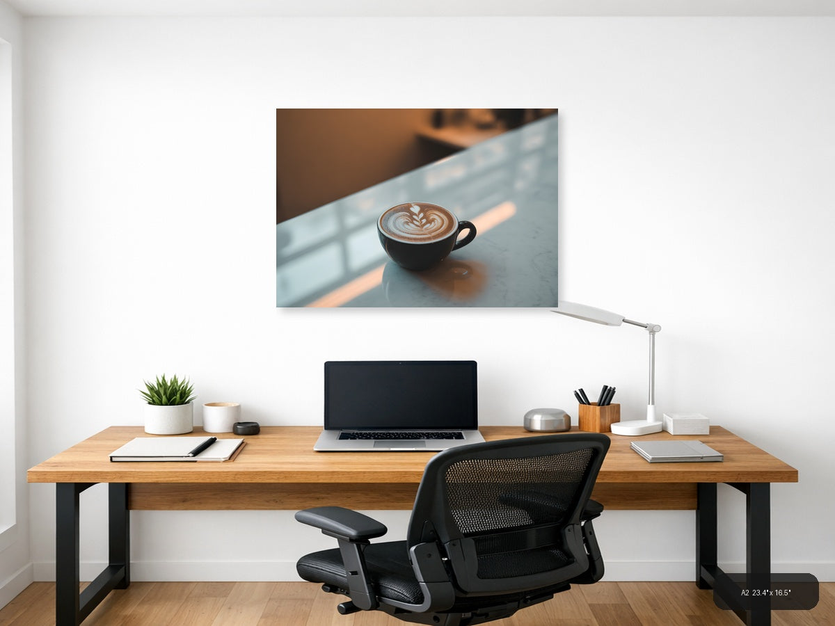Minimalist Latte Art Coffee Cup Wall Art — A2 / Office