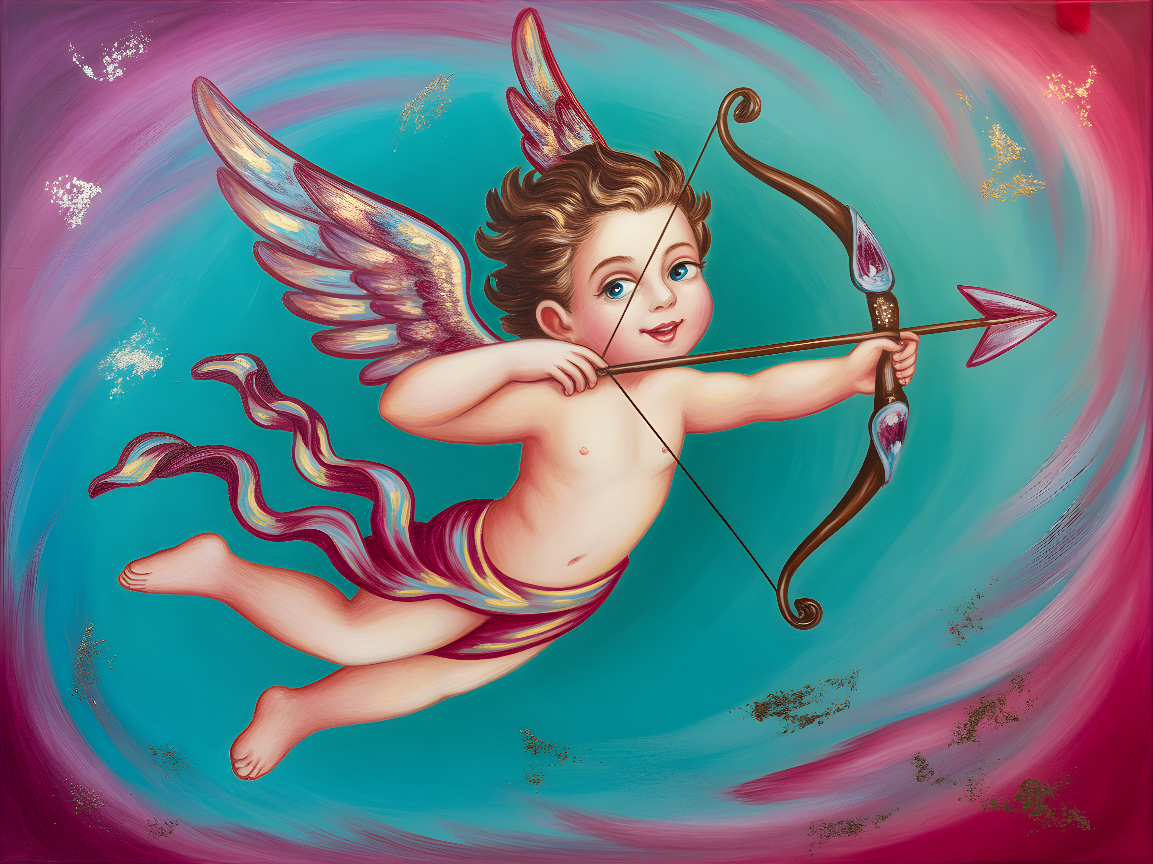 Cherub Cupid with Bow Arrow Abstract Wall Art