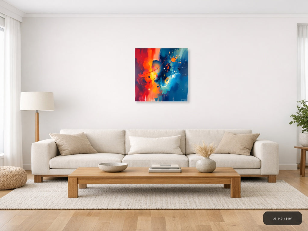 Abstract Cosmic Energy Orange Blue Wall Art — A3 / Living Room