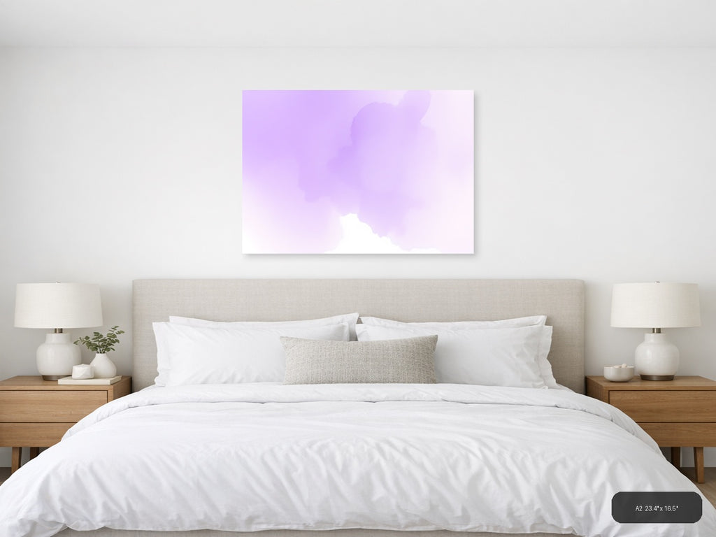Purple Misty Mountain Watercolor Landscape Wall Art — A2 / Bedroom