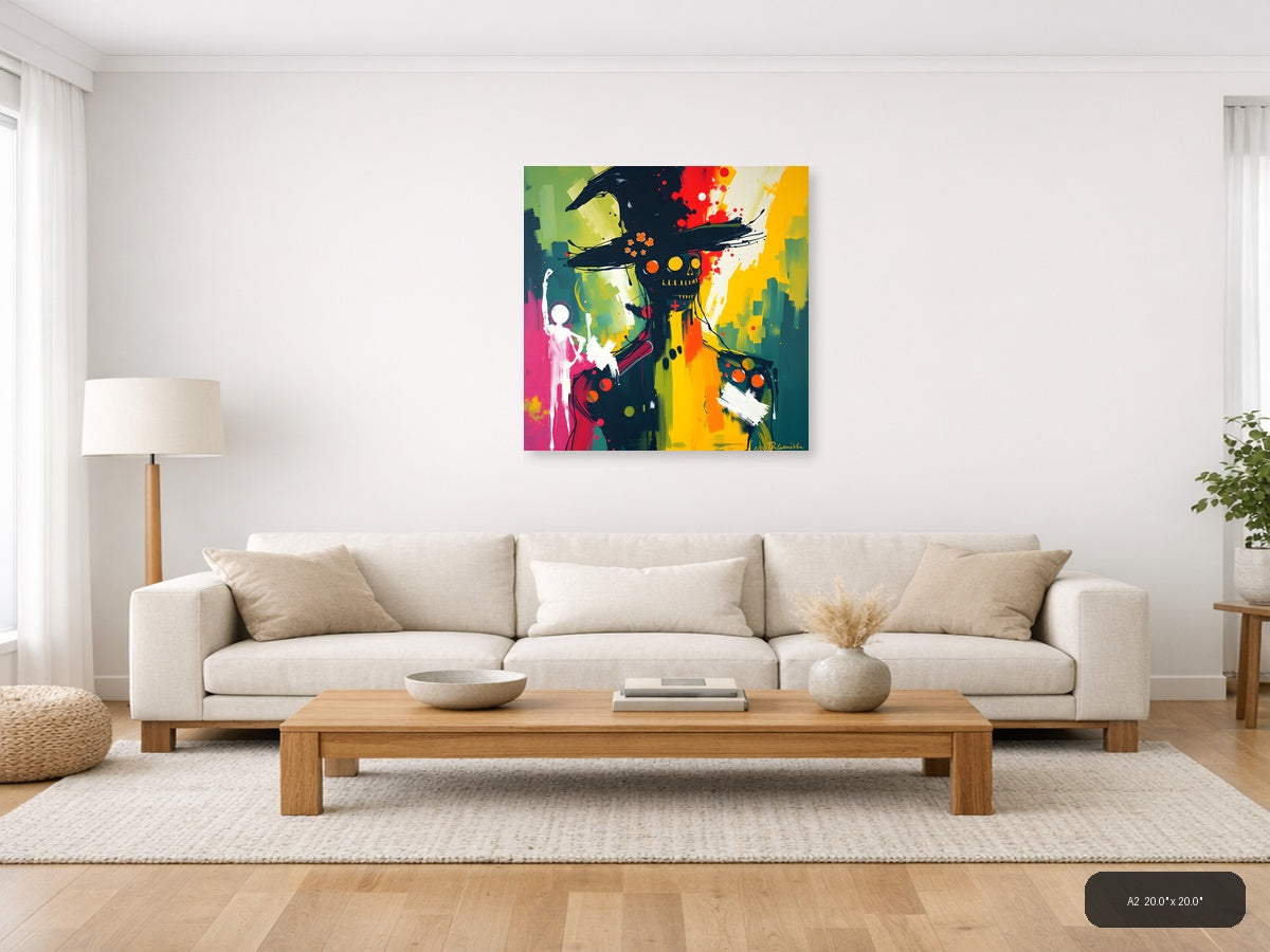 Abstract Colorful Skull with Crow Hat Modern Wall Art — A2 / Living Room